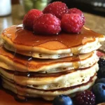 "Plate of savory cottage cheese pancakes topped with sliced avocado and a sunny-side-up egg."